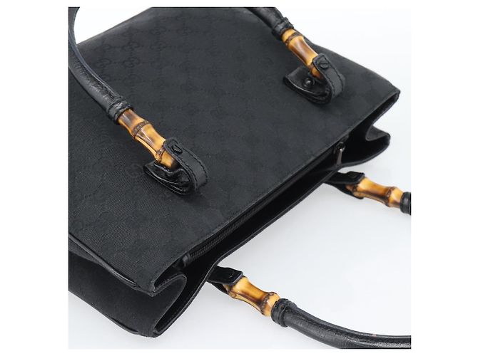 Borsa GUCCI GG Canvas Bamboo Nera 112526 Auth 190836A Nero - vista 6