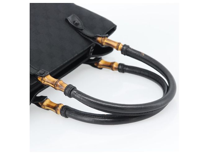 Borsa GUCCI GG Canvas Bamboo Nera 112526 Auth 190836A Nero - vista 7