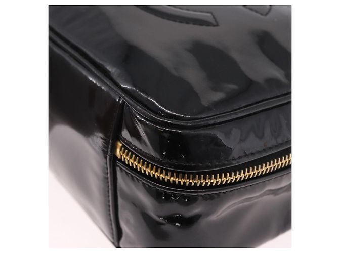 CHANEL Vanity Cosmetic Pouch Patent 2way Black Gold CC Auth BA14000A Nero D'oro - vista 13