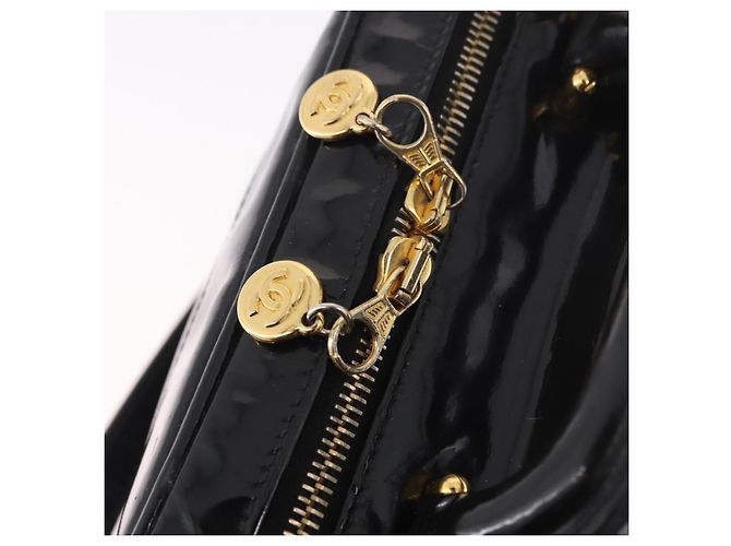 CHANEL Vanity Cosmetic Pouch Patent 2way Black Gold CC Auth BA14000A Nero D'oro - vista 16
