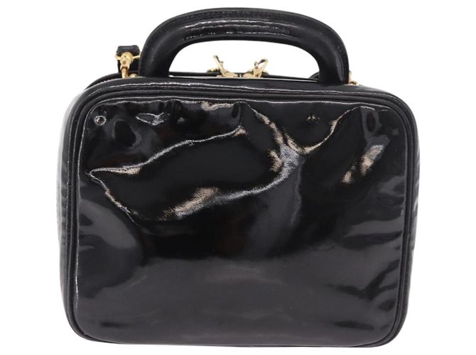 CHANEL Vanity Cosmetic Pouch Patent 2way Black Gold CC Auth BA14000A Nero D'oro - vista 3