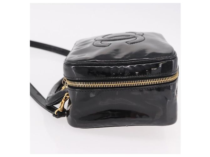 CHANEL Vanity Cosmetic Pouch Patent 2way Black Gold CC Auth BA14000A Nero D'oro - vista 5