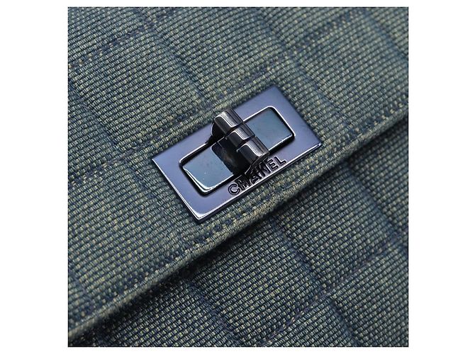 Borsa CHANEL 2.55 Choco Bar Line Canvas Blu CC Auth mr2780V - vista 14