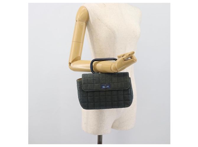 Borsa CHANEL 2.55 Choco Bar Line Canvas Blu CC Auth mr2780V - vista 23