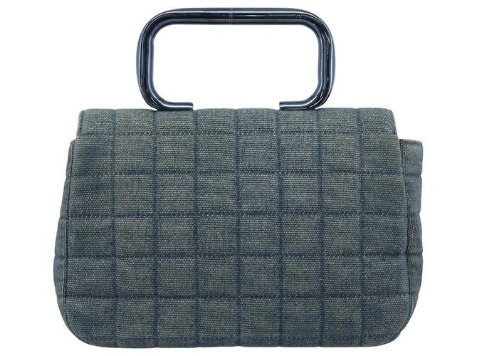 Borsa CHANEL 2.55 Choco Bar Line Canvas Blu CC Auth mr2780V - vista 3