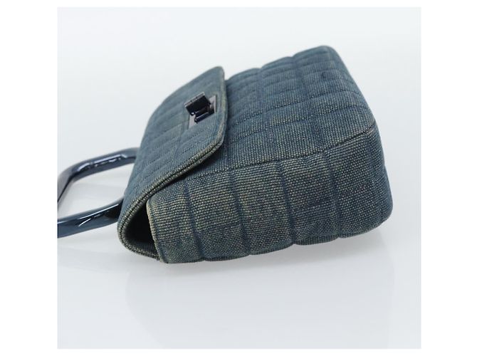 Borsa CHANEL 2.55 Choco Bar Line Canvas Blu CC Auth mr2780V - vista 4