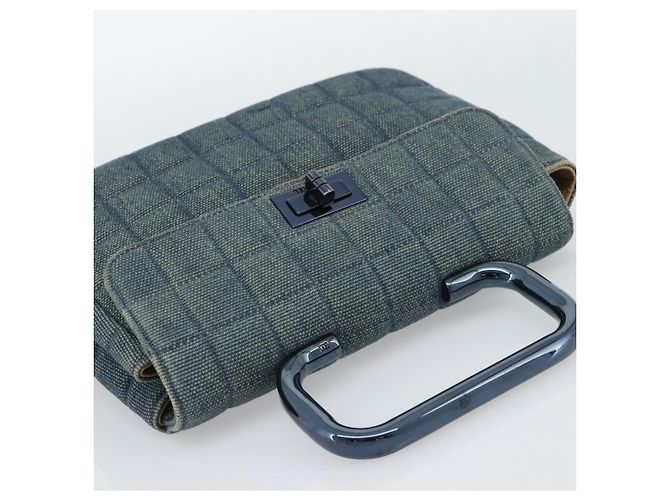 Borsa CHANEL 2.55 Choco Bar Line Canvas Blu CC Auth mr2780V - vista 6