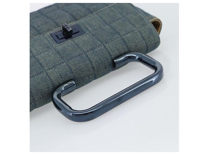 Borsa CHANEL 2.55 Choco Bar Line Canvas Blu CC Auth mr2780V - vista 7