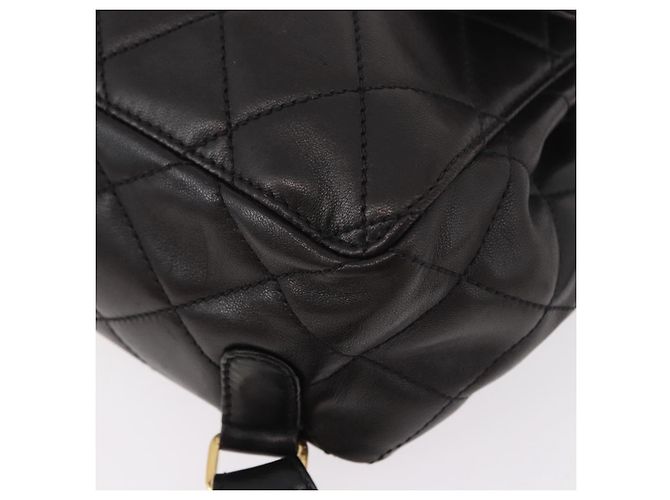 CHANEL Matelasse Rucksack Lammfell Gold Schwarz CC Auth 189824SAV Golden - Ansicht 11