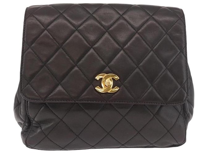 CHANEL Matelasse Rucksack Lammfell Gold Schwarz CC Auth 189824SAV Golden - Ansicht 2