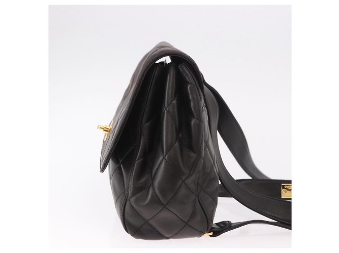 CHANEL Matelasse Rucksack Lammfell Gold Schwarz CC Auth 189824SAV Golden - Ansicht 4