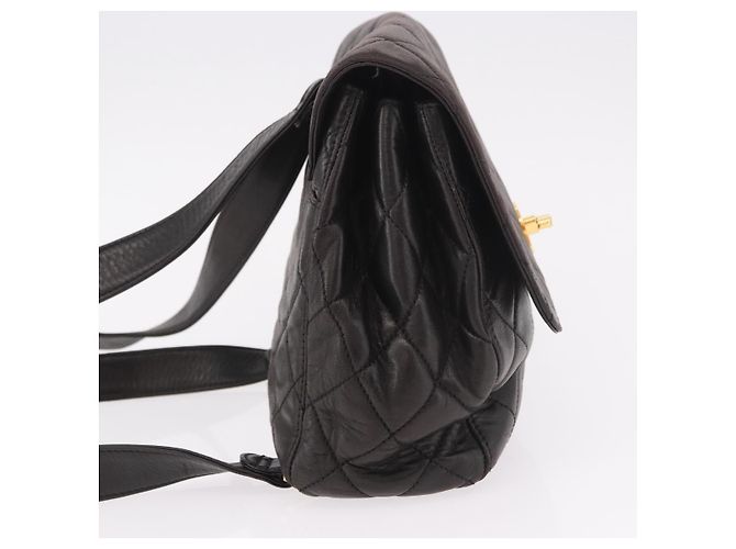 CHANEL Matelasse Rucksack Lammfell Gold Schwarz CC Auth 189824SAV Golden - Ansicht 5