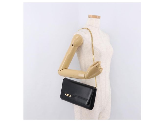 Borsa a Spalla con Catena GUCCI in Pelle Nera e Oro Auth 191035 Nero D'oro - vista 22