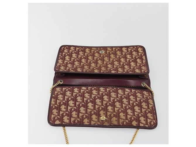 Borsa a tracolla con catena in tela Christian Dior Trotter Rosso Oro Auth 190630 - vista 15