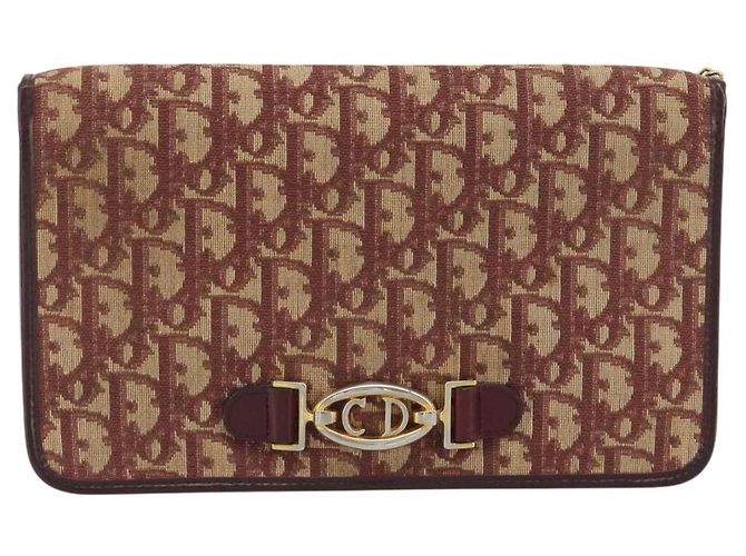 Borsa a tracolla con catena in tela Christian Dior Trotter Rosso Oro Auth 190630 - vista 2