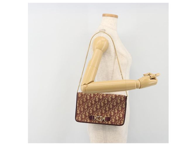 Borsa a tracolla con catena in tela Christian Dior Trotter Rosso Oro Auth 190630 - vista 20