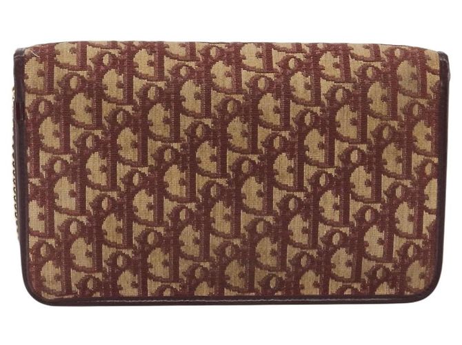 Borsa a tracolla con catena in tela Christian Dior Trotter Rosso Oro Auth 190630 - vista 3