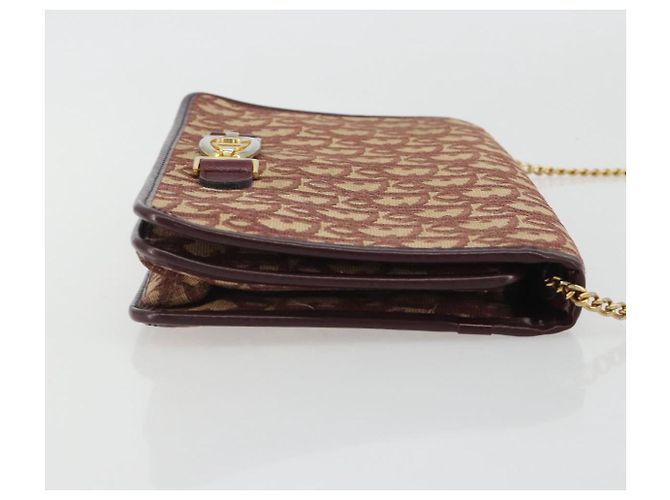 Borsa a tracolla con catena in tela Christian Dior Trotter Rosso Oro Auth 190630 - vista 4