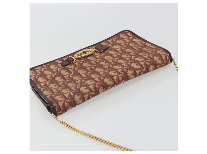 Borsa a tracolla con catena in tela Christian Dior Trotter Rosso Oro Auth 190630 - vista 6