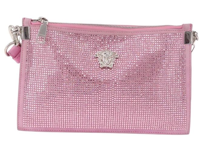 Borsa a Spalla VERSACE in Pelle Rosa Argento Auth BA13994A - vista 13