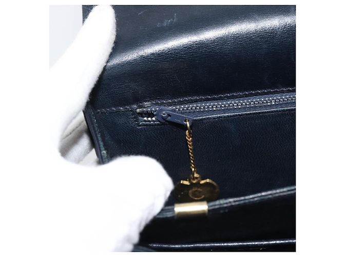 Céline Borsa a tracolla CELINE in pelle blu navy e oro Auth mr2716 D'oro - vista 20