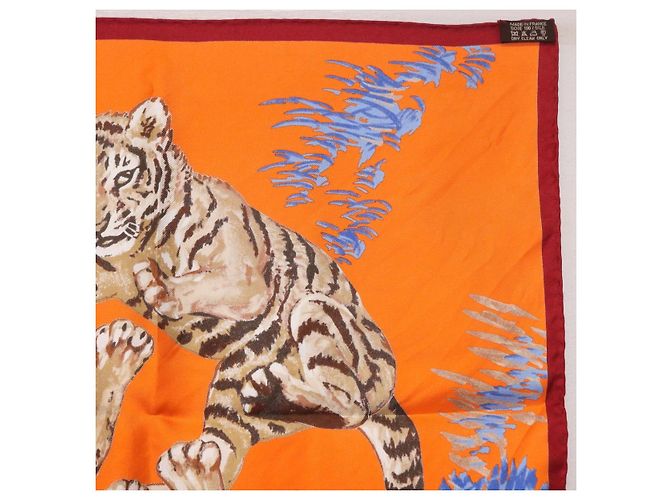 Hermès Sciarpa HERMES Carre 45 "Les Tigreaux" Seta Arancione Autentica 190026SAM - vista 10