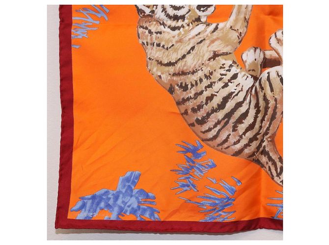 Hermès Sciarpa HERMES Carre 45 "Les Tigreaux" Seta Arancione Autentica 190026SAM - vista 11