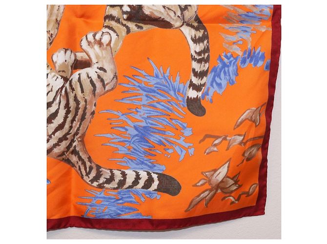 Hermès Sciarpa HERMES Carre 45 "Les Tigreaux" Seta Arancione Autentica 190026SAM - vista 12