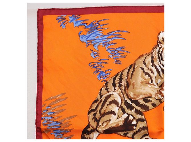 Hermès Sciarpa HERMES Carre 45 "Les Tigreaux" Seta Arancione Autentica 190026SAM - vista 2