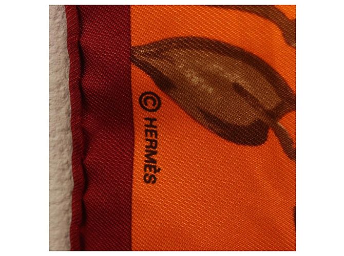 Hermès Sciarpa HERMES Carre 45 "Les Tigreaux" Seta Arancione Autentica 190026SAM - vista 6