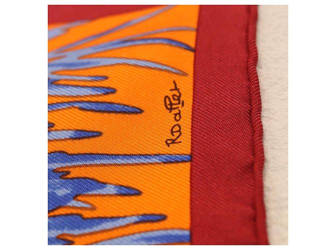 Hermès Sciarpa HERMES Carre 45 "Les Tigreaux" Seta Arancione Autentica 190026SAM - vista 7