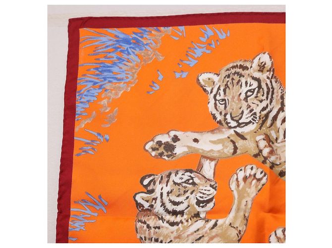 Hermès Sciarpa HERMES Carre 45 "Les Tigreaux" Seta Arancione Autentica 190026SAM - vista 9