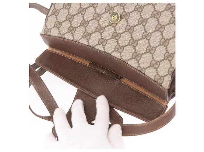 Borsa GUCCI GG Supreme Web Sherry Line PVC Beige Oro 116 02 076 Auth 190492 D'oro - vista 15
