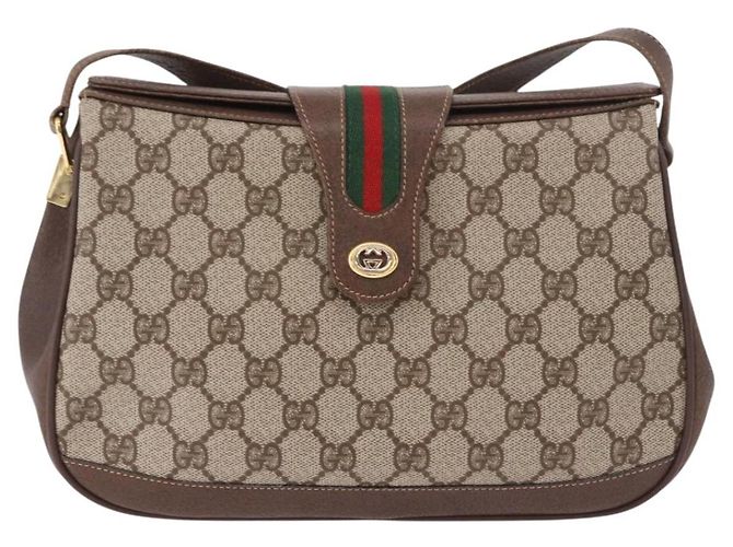 Borsa GUCCI GG Supreme Web Sherry Line PVC Beige Oro 116 02 076 Auth 190492 D'oro - vista 2