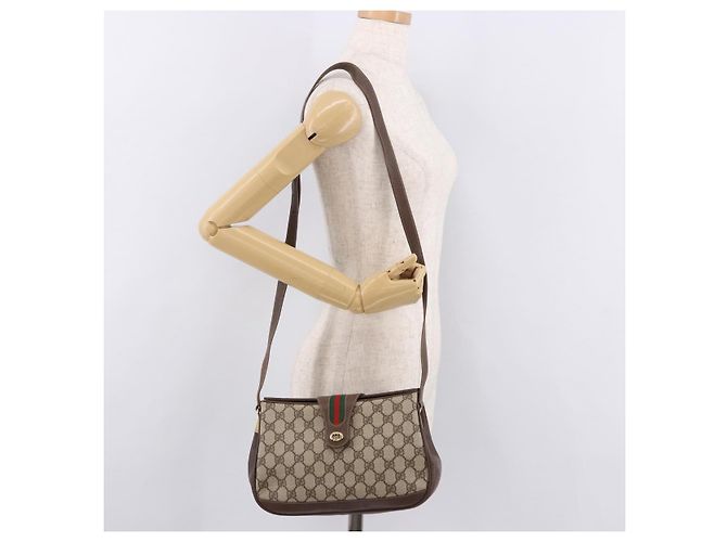 Borsa GUCCI GG Supreme Web Sherry Line PVC Beige Oro 116 02 076 Auth 190492 D'oro - vista 26