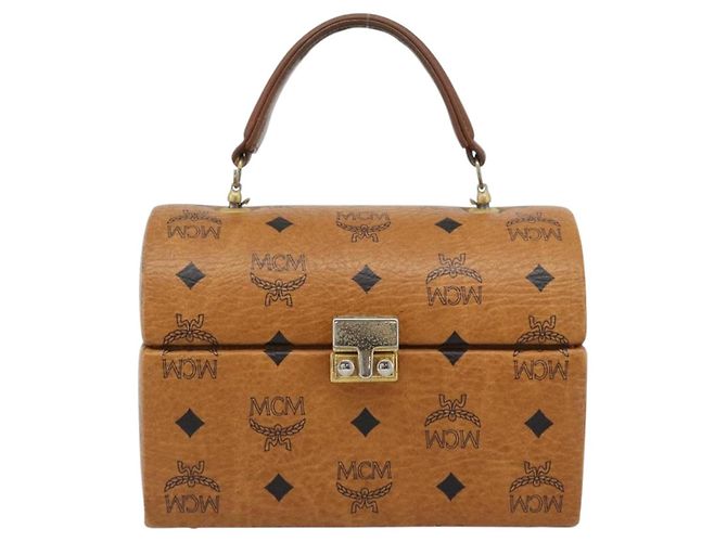 Borsa Vanity MCM Vicetos Logogram PVC Pelle Marrone Oro Auth 190615A D'oro - vista 2