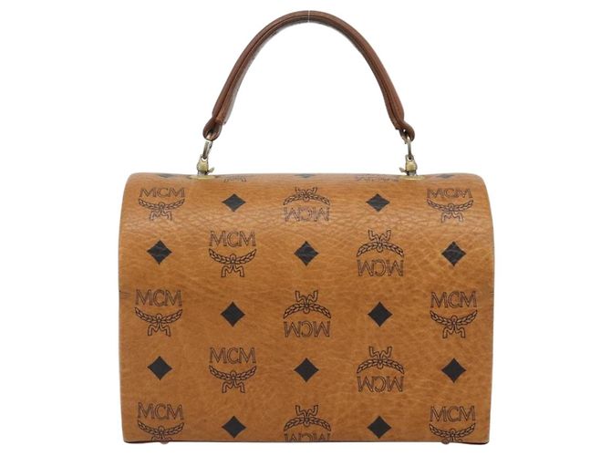 Borsa Vanity MCM Vicetos Logogram PVC Pelle Marrone Oro Auth 190615A D'oro - vista 3