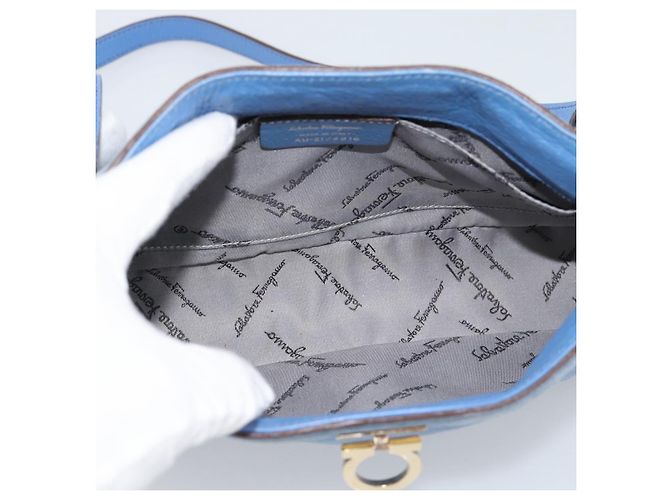 Borsa a tracolla Salvatore Ferragamo Gancini in scamosciato blu e oro Auth 190833 D'oro - vista 16