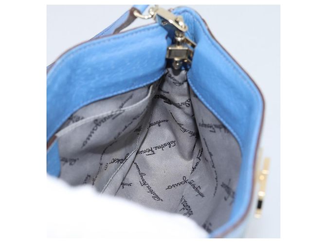 Borsa a tracolla Salvatore Ferragamo Gancini in scamosciato blu e oro Auth 190833 D'oro - vista 17