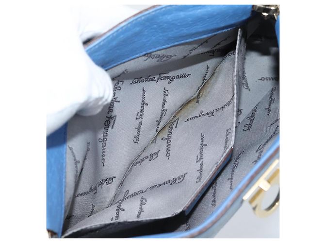 Borsa a tracolla Salvatore Ferragamo Gancini in scamosciato blu e oro Auth 190833 D'oro - vista 19