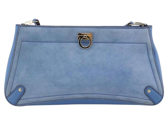 Borsa a tracolla Salvatore Ferragamo Gancini in scamosciato blu e oro Auth 190833 D'oro - vista 2