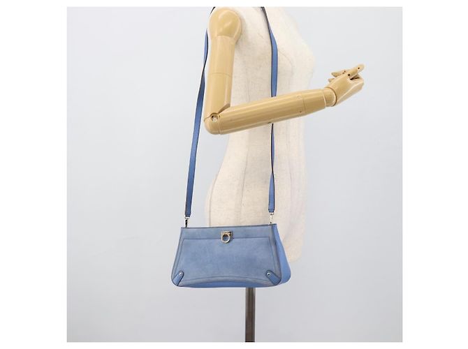 Borsa a tracolla Salvatore Ferragamo Gancini in scamosciato blu e oro Auth 190833 D'oro - vista 20