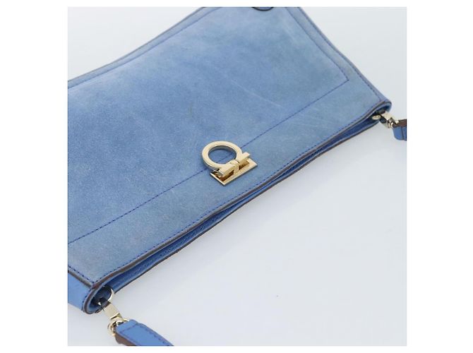 Borsa a tracolla Salvatore Ferragamo Gancini in scamosciato blu e oro Auth 190833 D'oro - vista 6