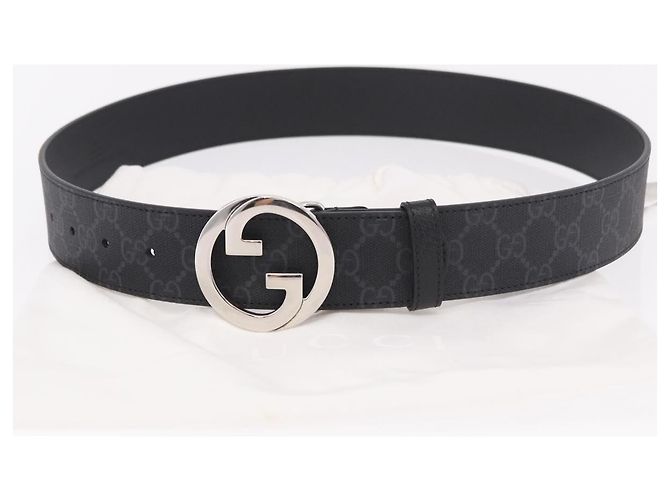Ceinture GUCCI GG Supreme Interlocking G PVC 37.4" Black 703147 Auth BA13819V Noir Argenté - vue 10