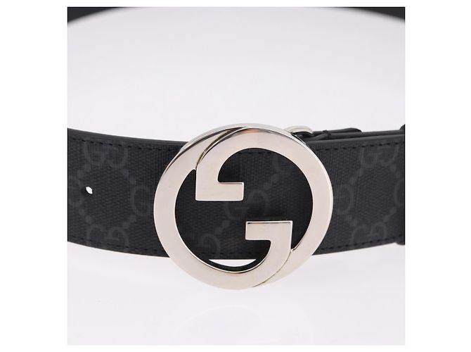 Ceinture GUCCI GG Supreme Interlocking G PVC 37.4" Black 703147 Auth BA13819V Noir Argenté - vue 5
