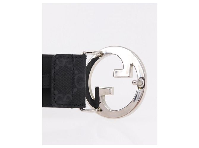 Ceinture GUCCI GG Supreme Interlocking G PVC 37.4" Black 703147 Auth BA13819V Noir Argenté - vue 6