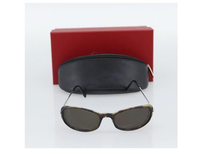 Gafas de Sol CARTIER Tortoise Metal Brown Silver Auth BA14032V Castaño Plata - vista 13