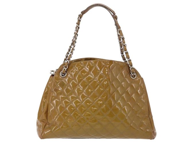 CHANEL Matelasse Chain Shoulder Bag Patent leather Black Gold CC Auth 190042 Marrone Argento - vista 3