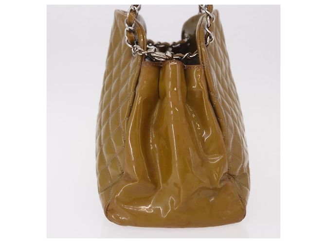 CHANEL Matelasse Chain Shoulder Bag Patent leather Black Gold CC Auth 190042 Marrone Argento - vista 4