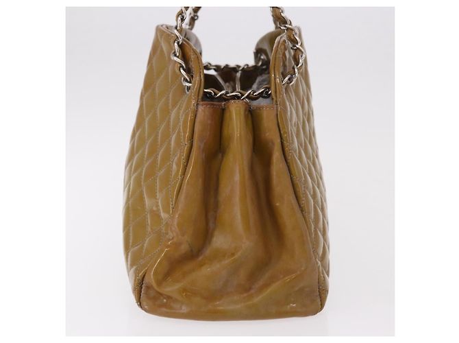 CHANEL Matelasse Chain Shoulder Bag Patent leather Black Gold CC Auth 190042 Marrone Argento - vista 5